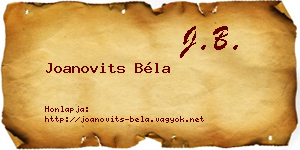 Joanovits Béla névjegykártya